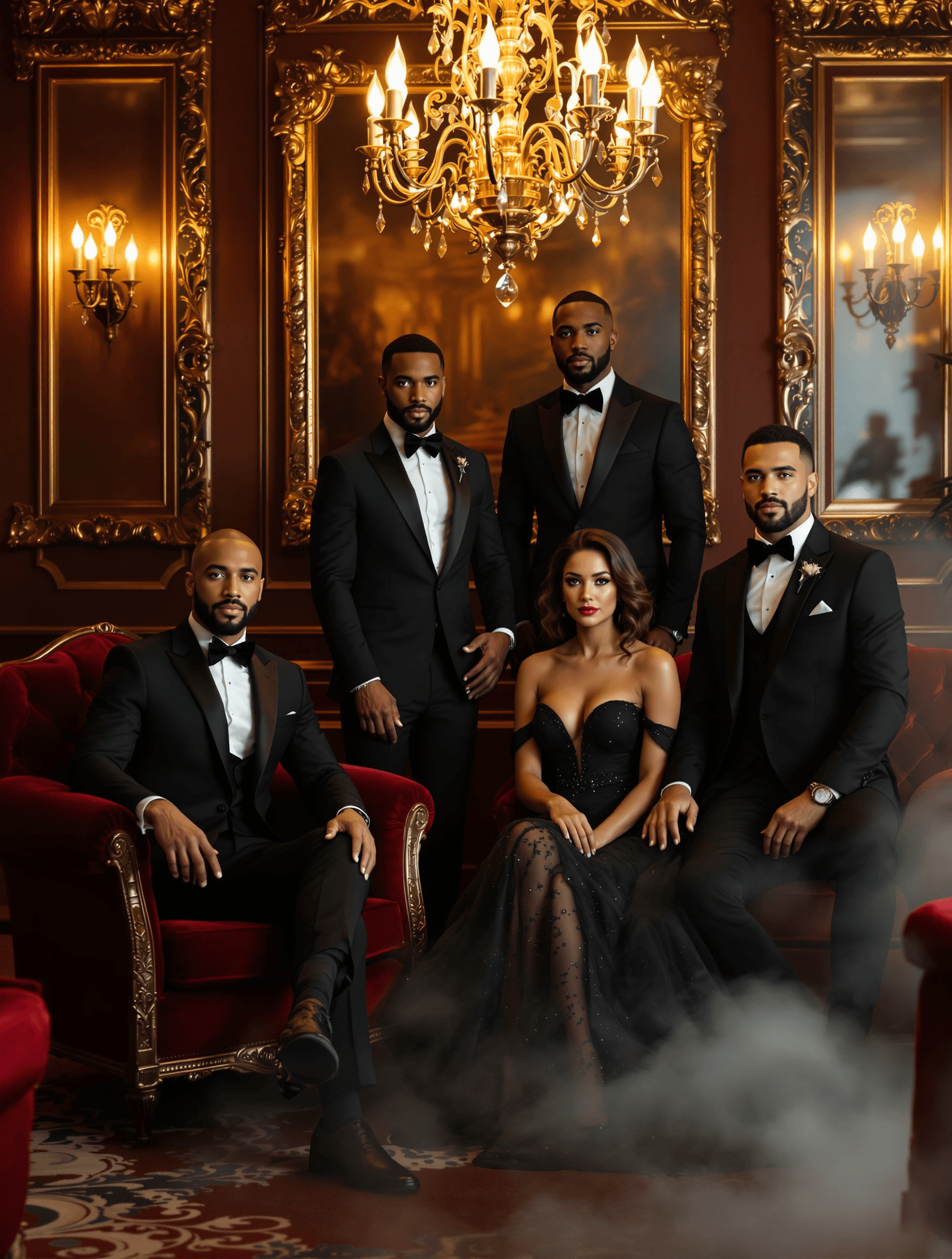 AI generated: 4 men and women in formal wear,  luxury setting, Diverse group of adults, 25-45 years old,  various ...