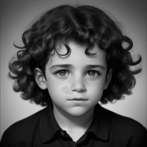 AI generated: Image by Christian Ranucci, a boy , 42 years old, photo with curly hair, and black rectangle bezel. ...