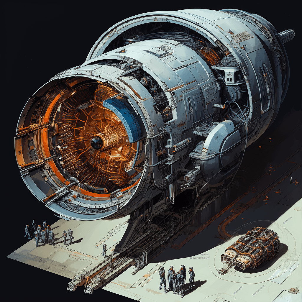 AI generated: starship engine, warp engine, repairs, construction space dock, dry dock