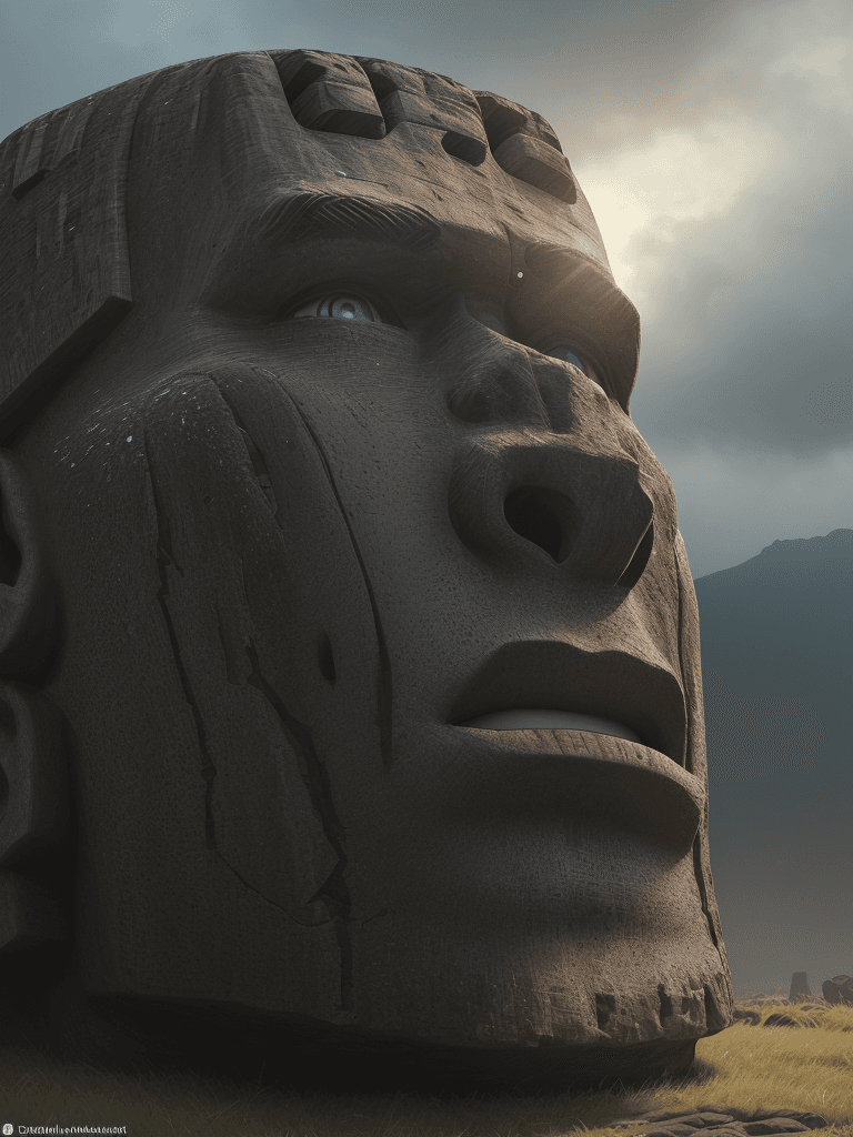 AI generated: Photo of a ultra realistic moai, one of the famed, giant stone, dramatic light, cinematic lighting, ...