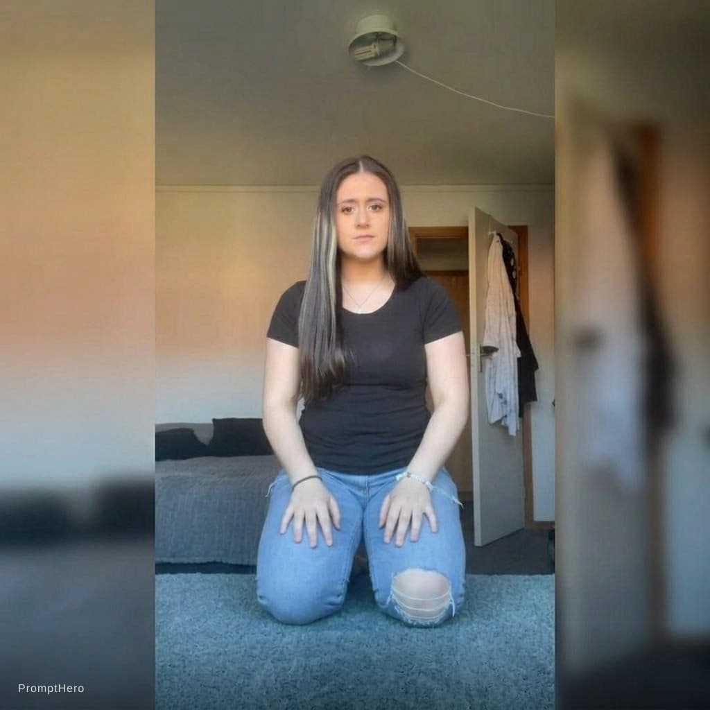 AI generated: Make her sit on her knees on the floor