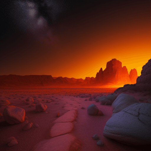 AI generated:  zarza ardiente sobre una roca, fondo de desierto, luz noche, temática bíblica, pintura al óleo, col...