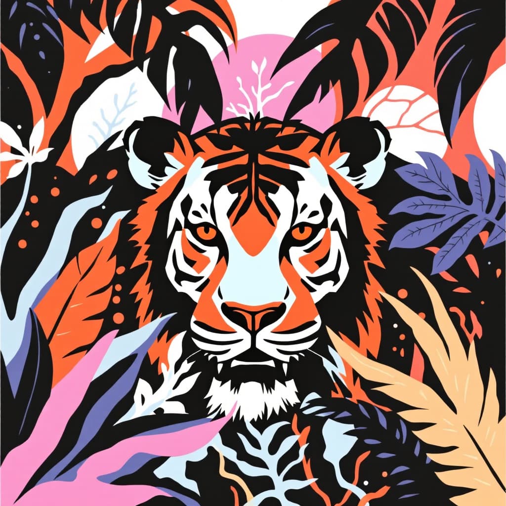 AI generated: graphic illustration, in the style of pop art bold and graphic imagery, jungle style, black - and - ...