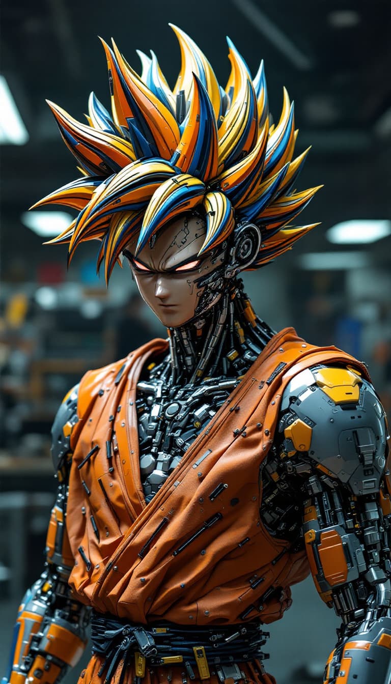 AI generated: “Create an artistic depiction of Goku, constructed entirely from numerous pieces of hair clippers. H...