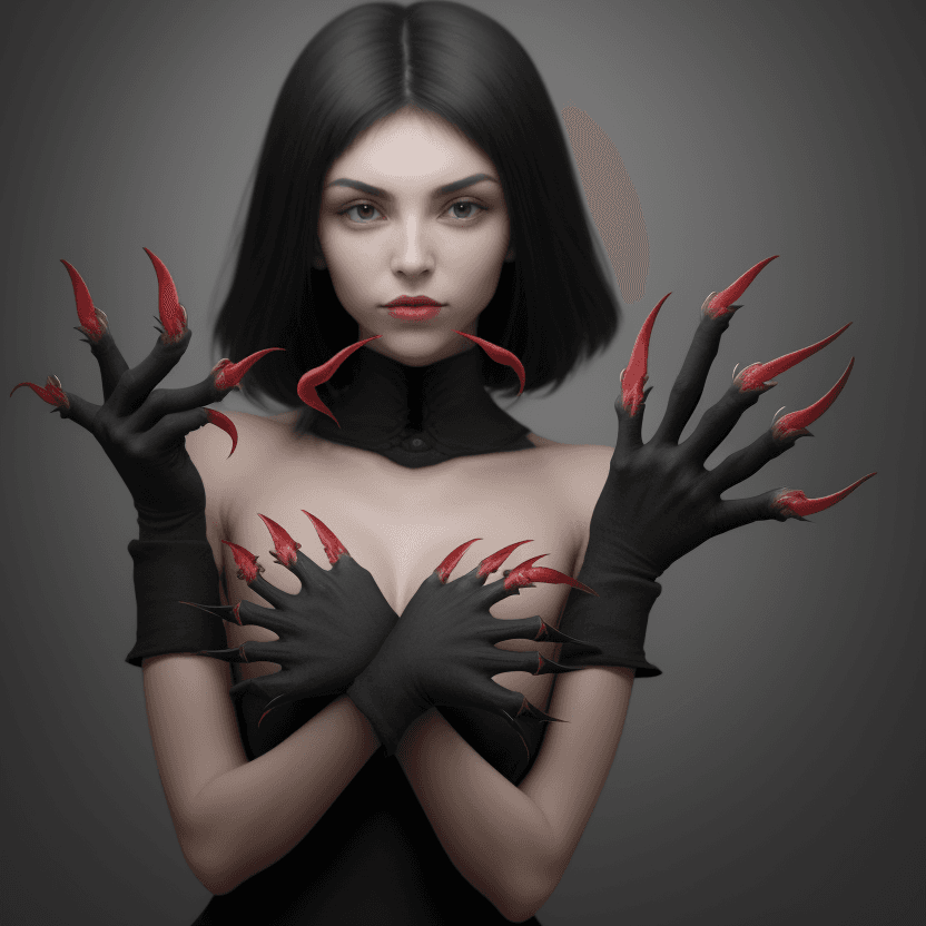 AI generated: woman's hands with black long curved claws 