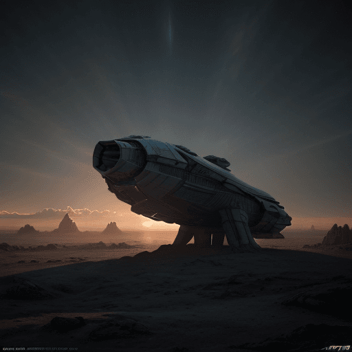 AI generated: Photo of a ultra realistic space ship, dramatic light, pale sunrise, cinematic lighting, battered, l...