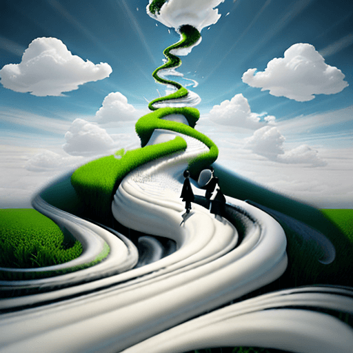 AI generated: 3d digital dynamic surreal, painting of a fantasy, natural dreamscape of a green field and bright bl...