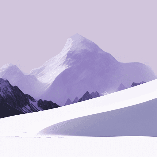 AI generated: Web design style, minimalist, snowy, mountain with a focus on purple, with clear borders, for a back...