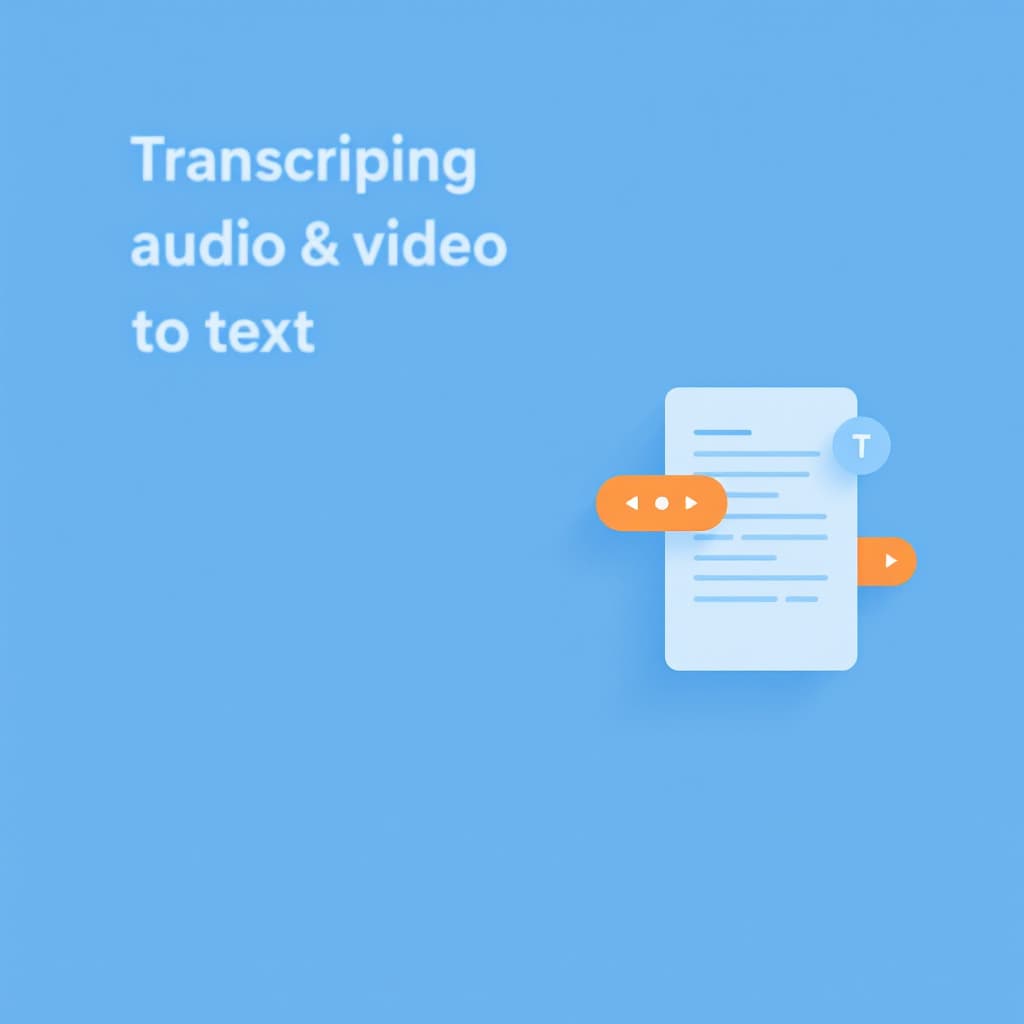 AI generated: ‘Create a bright and modern cover design for an audio and video to text transcribing service. The co...
