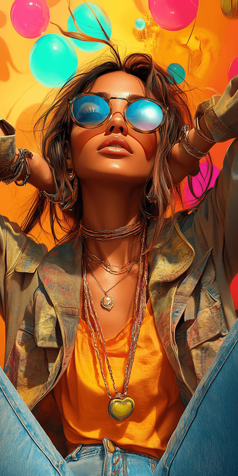 AI generated: A beautiful woman in style of a fashion illustration by James Jean, abstract background, colorful gr...
