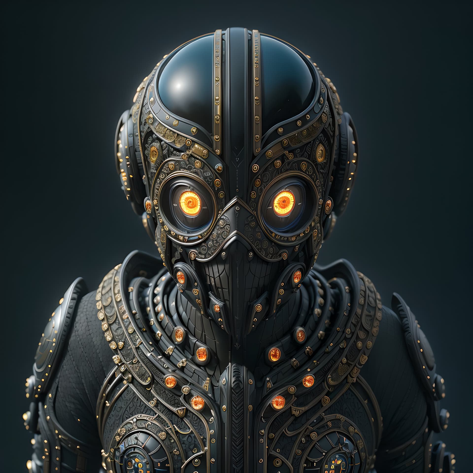 AI generated: rearview of a lovely ebony, full body, atletic, wearing intricate black and gold translucent octopus...