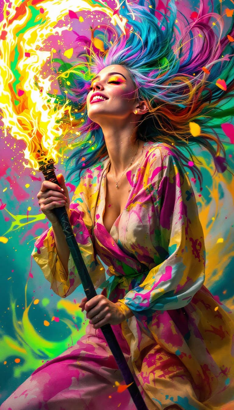 AI generated: Abstract Artist of the Color Flame: An ultra-realistic, full-body action shot of a mesmerizing abstr...