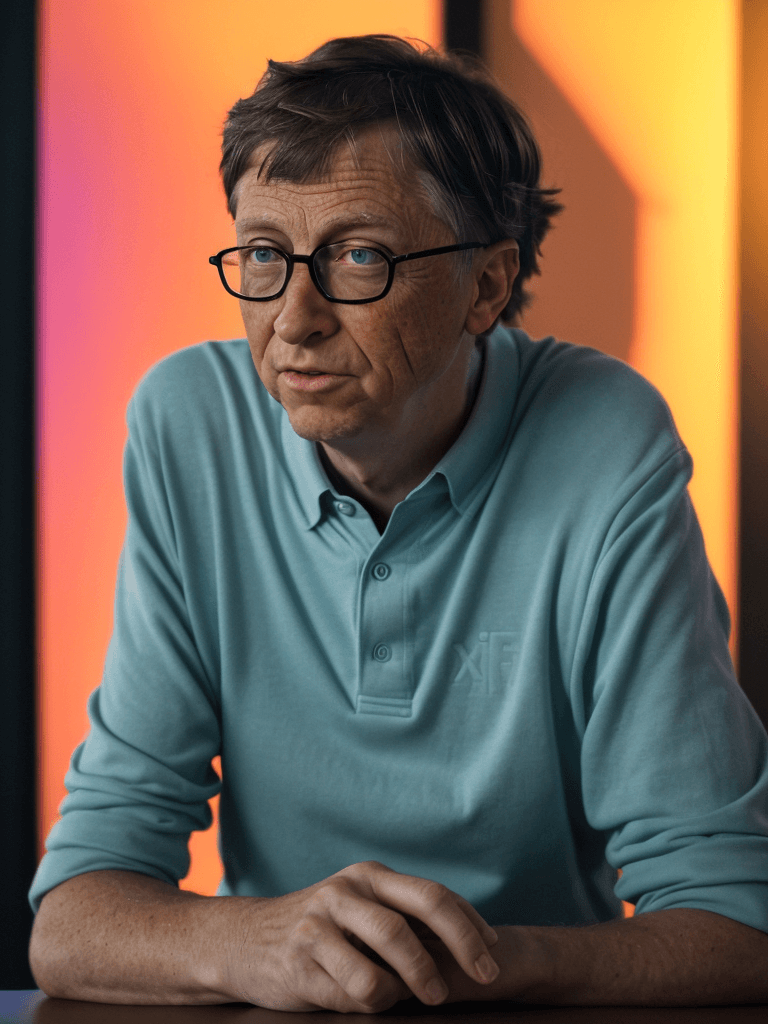 AI generated: portrait of Bill Gates getting scammed by a hacker, 8k full HD, low angle, unreal engine 5, cinemati...