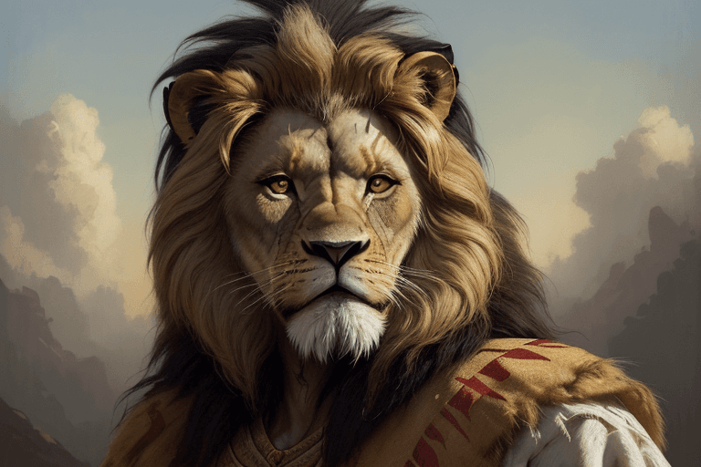 AI generated: "A portrait of the lion father from the movie The Lion King, wearing an Argentine soccer jersey, loo...