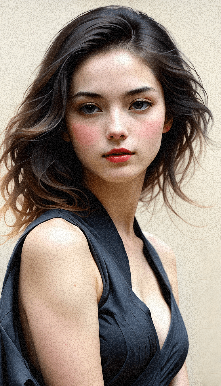 AI generated: A painting of young woman, street setting, minimum color selection, highly detailed, artist: {random...