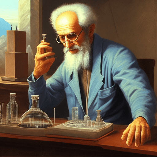 AI generated: Older Male Scientist conducting Wierd science  about the nature of life and technology. Detailed oil...