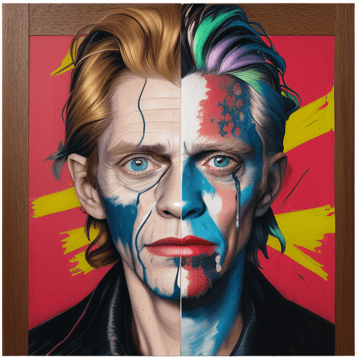 AI generated: a painting of a man with paint all over his face, willem dafoe, inspired by Paul Harvey, detailed po...