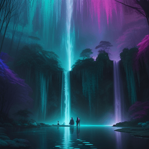 AI generated: soft teal spectral glow, gloomy midnight fae realm, rainbow springs with infinite waterfalls ✨🌈🏞wh...
