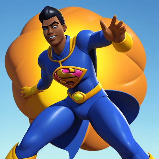AI generated: cartoon 3D sunny bright Pixar-style image african american super hero : full royal blue costume : ci...