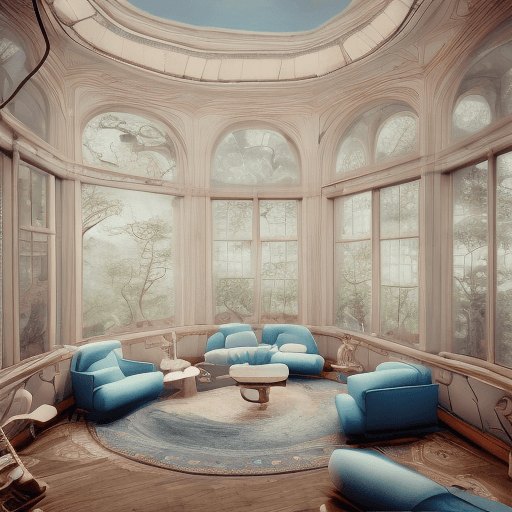 AI generated: High resolution photography interior design, dreamy sunken living room conversation pit, wooden floo...