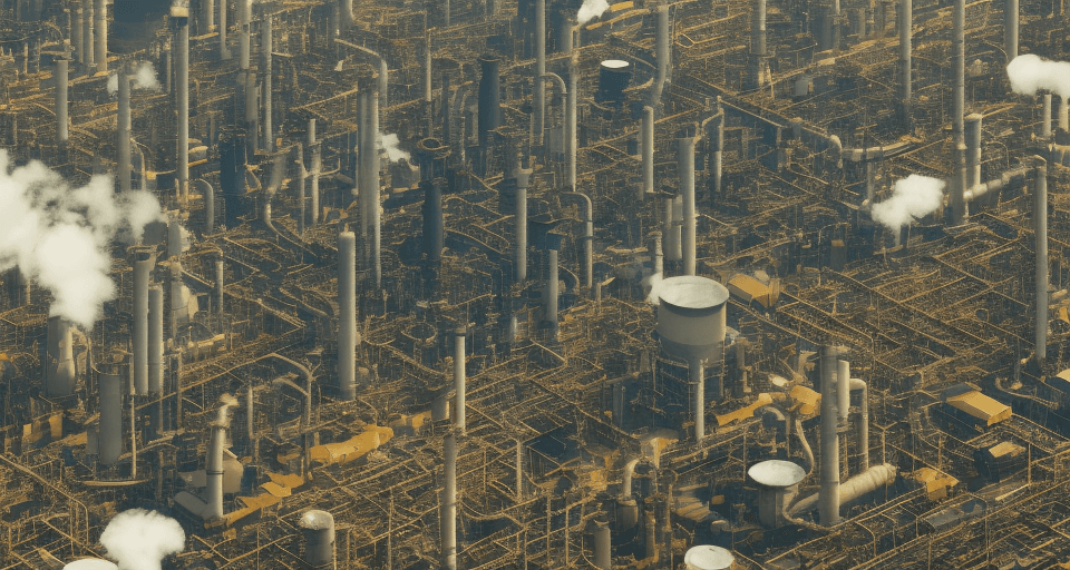 AI generated: High resolution photograph of an industry emitting polluting gases close-up