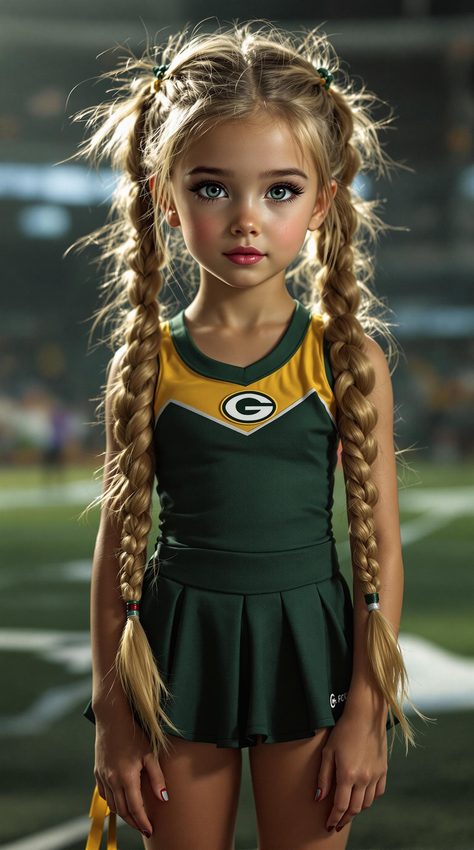 AI generated: a professional photo of a exceptionally beautiful girl in the world (age 7), (seven year old) cheer ...