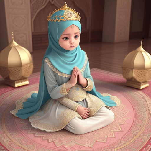 AI generated: 3d high resolution cute 1-year-old Muslim baby girl wearing a hijab and a matching princess dress, a...