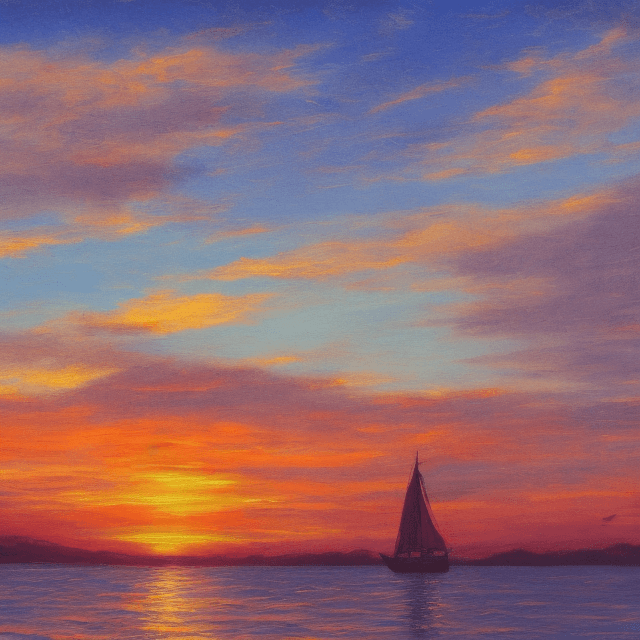 AI generated: Landscape with sunset and an beautiful on boat at dusk