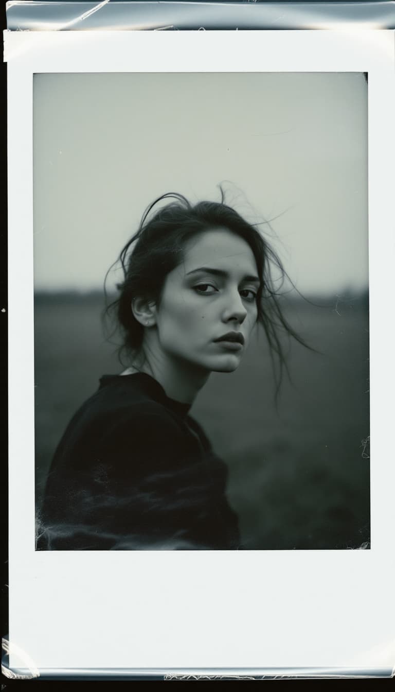 AI generated: woman, old polaroid photo, sad mood