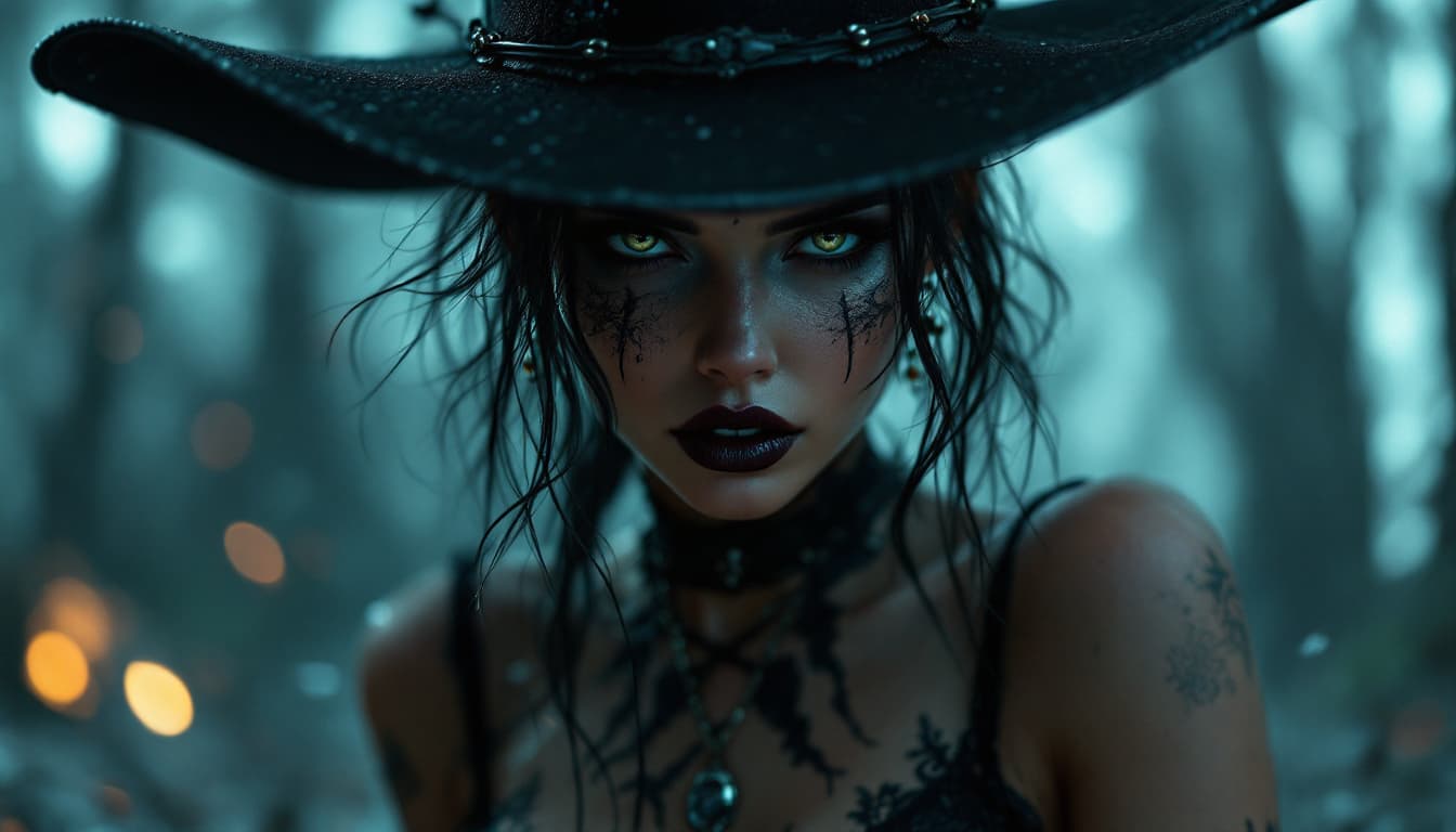 AI generated: Crie um retrato fotorrealista de uma mulher com maquiagem escura e arte de maquiagem, ambientado em ...