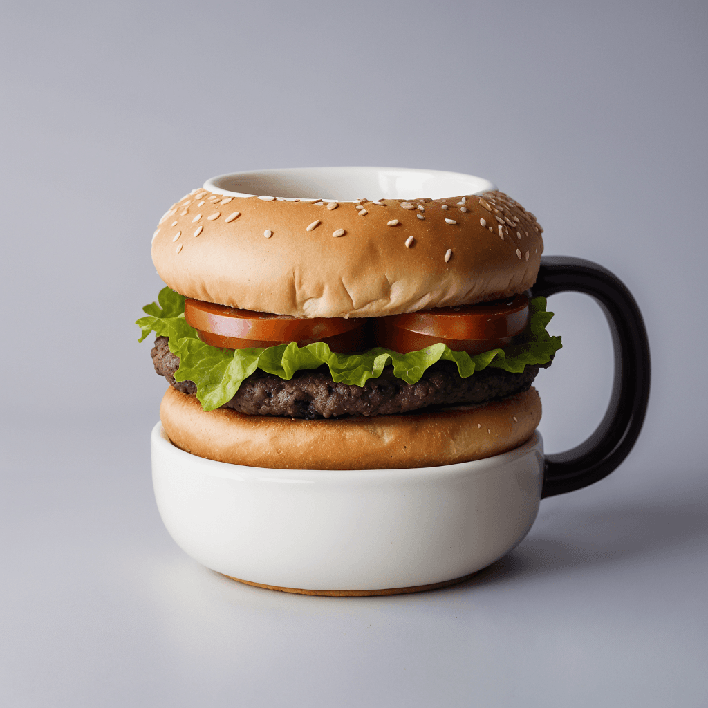 AI generated: 
 A coffee mug shaped crafted as  burger, on a white background product style concept photography
...