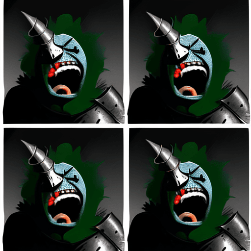 AI generated: a funny looking screaming knight, 8k , hd , colored, funny , comic