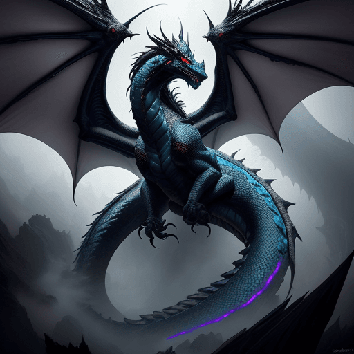 AI generated: darkness beautiful royal huge dragon with long black windblown hair and scale wings, Magic the gathe...