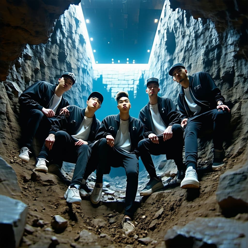 AI generated: ricegum trapped in a bottomless pit with ksi and mr beast