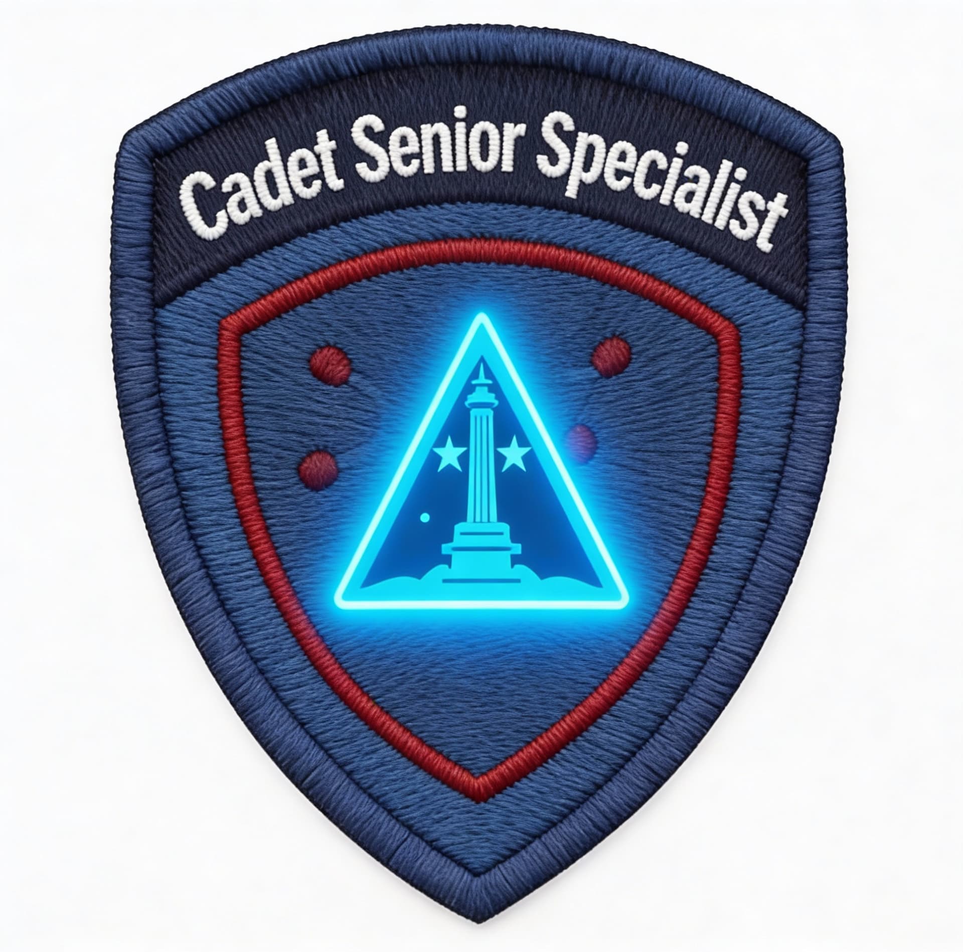 AI generated: Create Sci-Fi uniform patches. Use the reference image 1, and change Cadet Third-Class to Cadet Seni...
