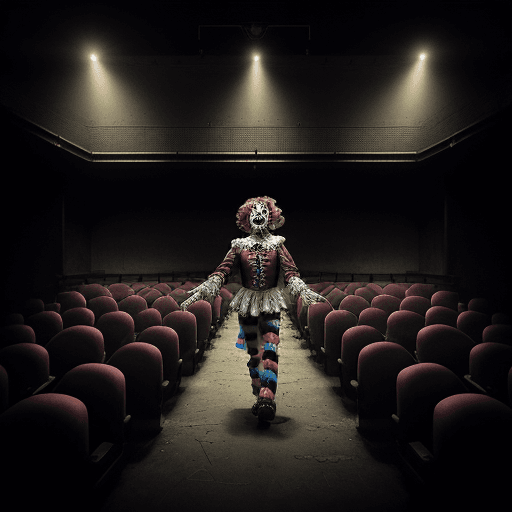 AI generated: dead clown in empty theatre dungeon synth