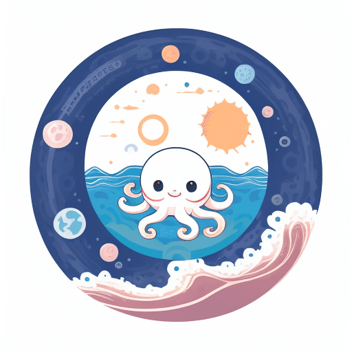 AI generated: Logo of a baby octopus on top of planet earth in a circle flat vector logo, japanese style, kawai, w...