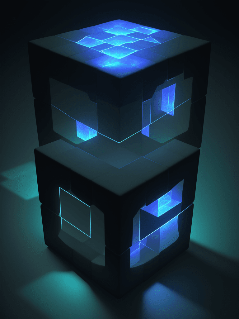 AI generated: Fractal Cube, Bioluminecent lines, itricate lighting, octane rendering --ar 3:2 --v 6