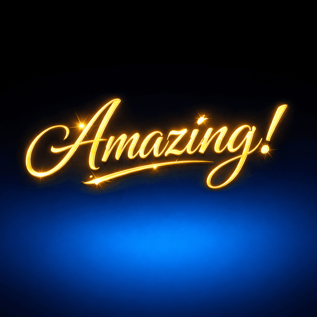 AI generated: Poster image of the word " Amazing ! " in  glowing gold letters in script font on a degrade backgrou...