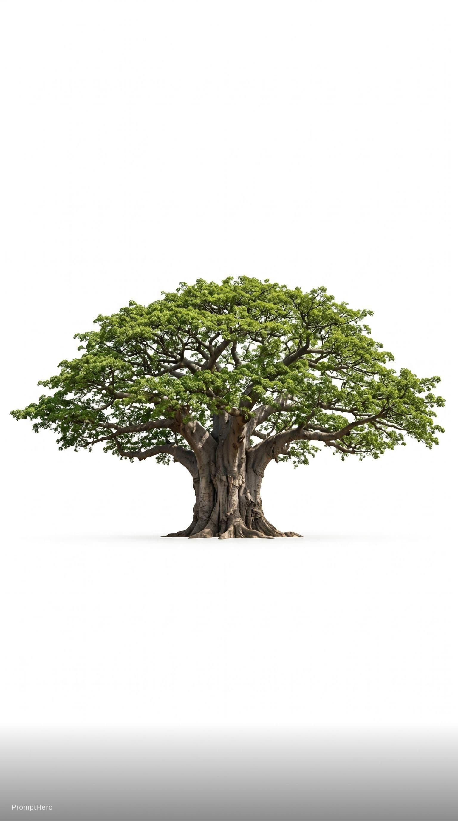 AI generated: african wide tree cutout white background 