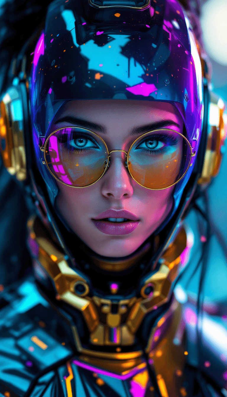 AI generated: Cyberpunk woman with futuristic helmet and glasses,  (detailed face:1.3), (detailed clothing:1.2), (...