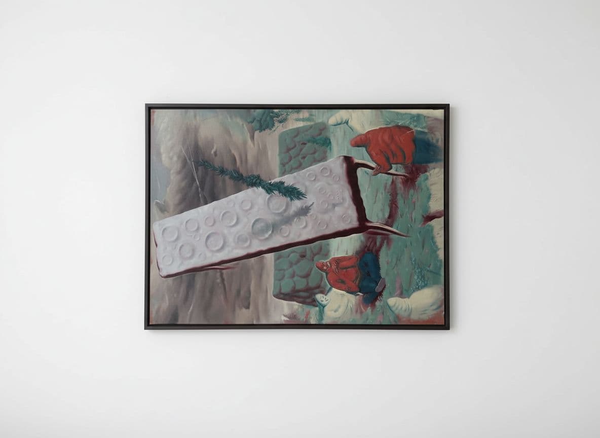 AI generated: turn this image into a whitewall gallery studio photo, close to the frame, just the painting. vertic...