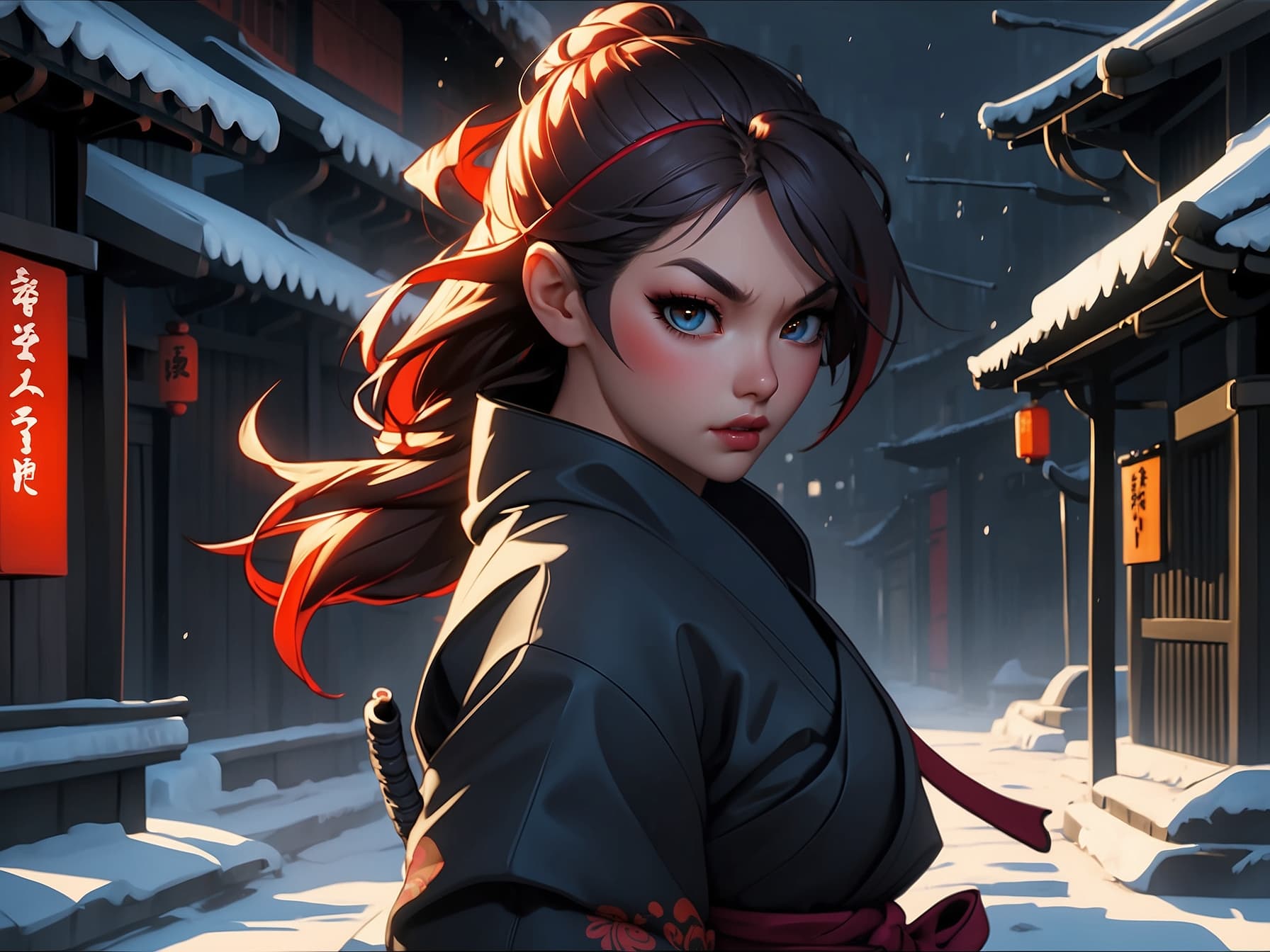 AI generated: a young warrior in a kimono holding a sword, concept art by Pu Hua, winner of the Artstation contest...