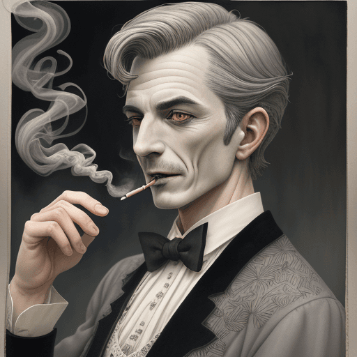 AI generated: Smoking weed  butler by Matt Dixon and ghibli studio, matte painting, book illustration, paper textu...