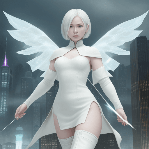 AI generated: Alabaster is a Chinese female, age 18, beautiful, short white bob hair. Full body image, best qualit...