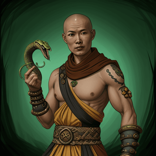 AI generated: A yuan-ti warrior monk with snake eyes, fantasy, medieval