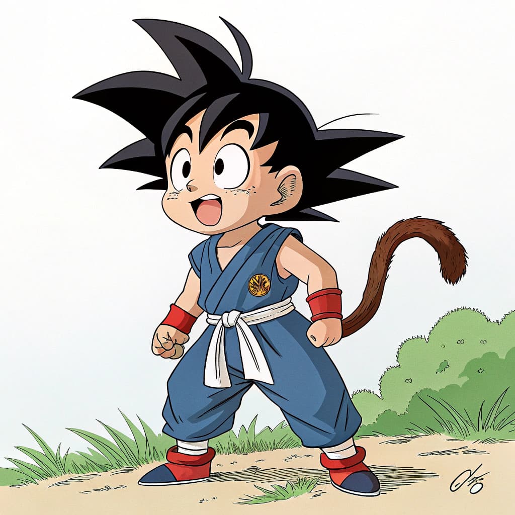 AI generated: Hyper realistic A full-body realistic portrait of young Son Goku from the first episode of Dragon Ba...
