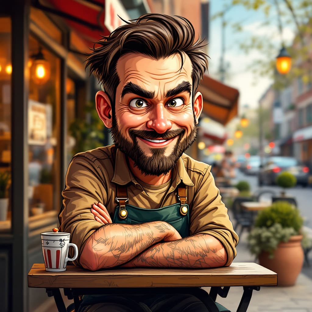 AI generated: caricature illustration, a trader in childer's comic book character, hilariously exaggerated feature...