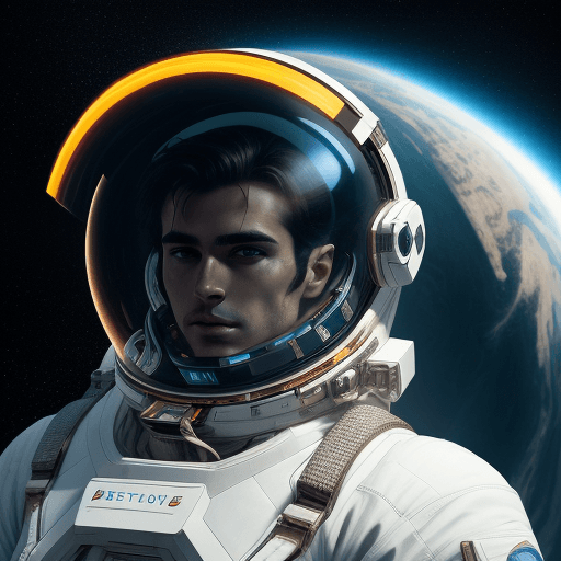 AI generated: portrait of Beatuiful men in futuristic space suit floating in space, sharp focus, realistic, hyperr...