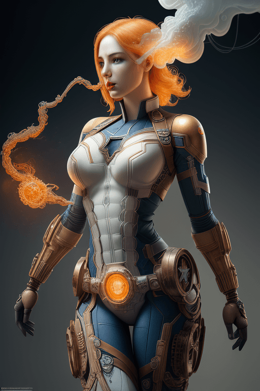 AI generated: Captain america steampunk ranslucent women in biomechanical body, liquid cooling, intricate circuits...